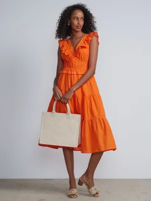 Sleeveless Ruffle Front Midi Dress