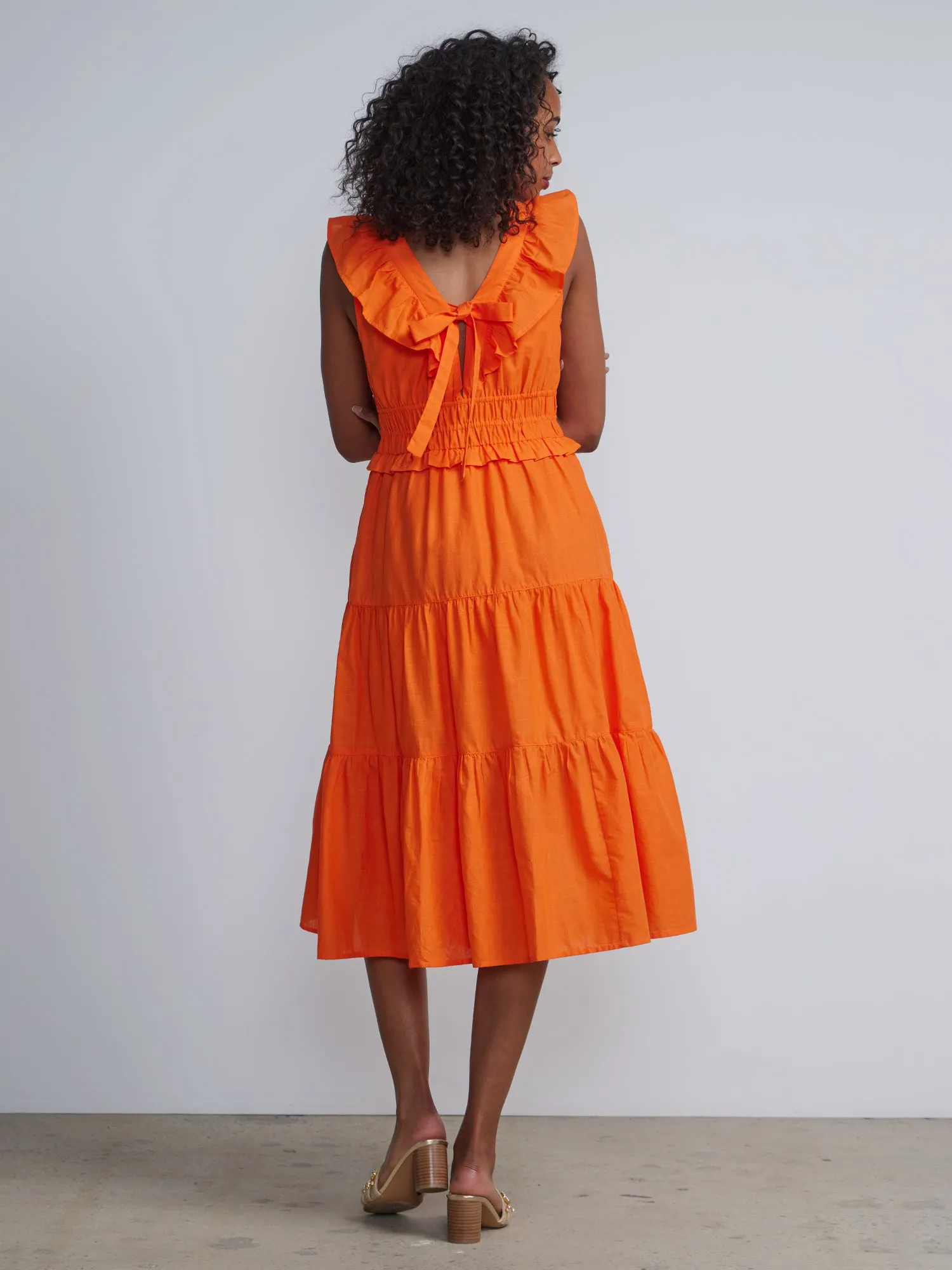 Sleeveless Ruffle Front Midi Dress