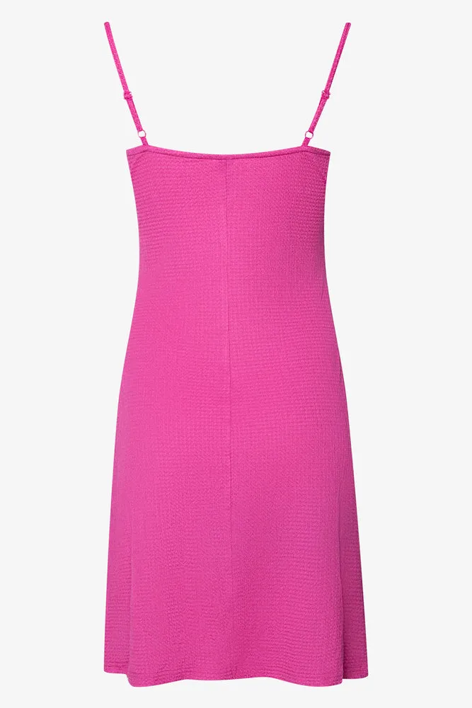 Strappy Wrap Crinkle Knit Dress Pink