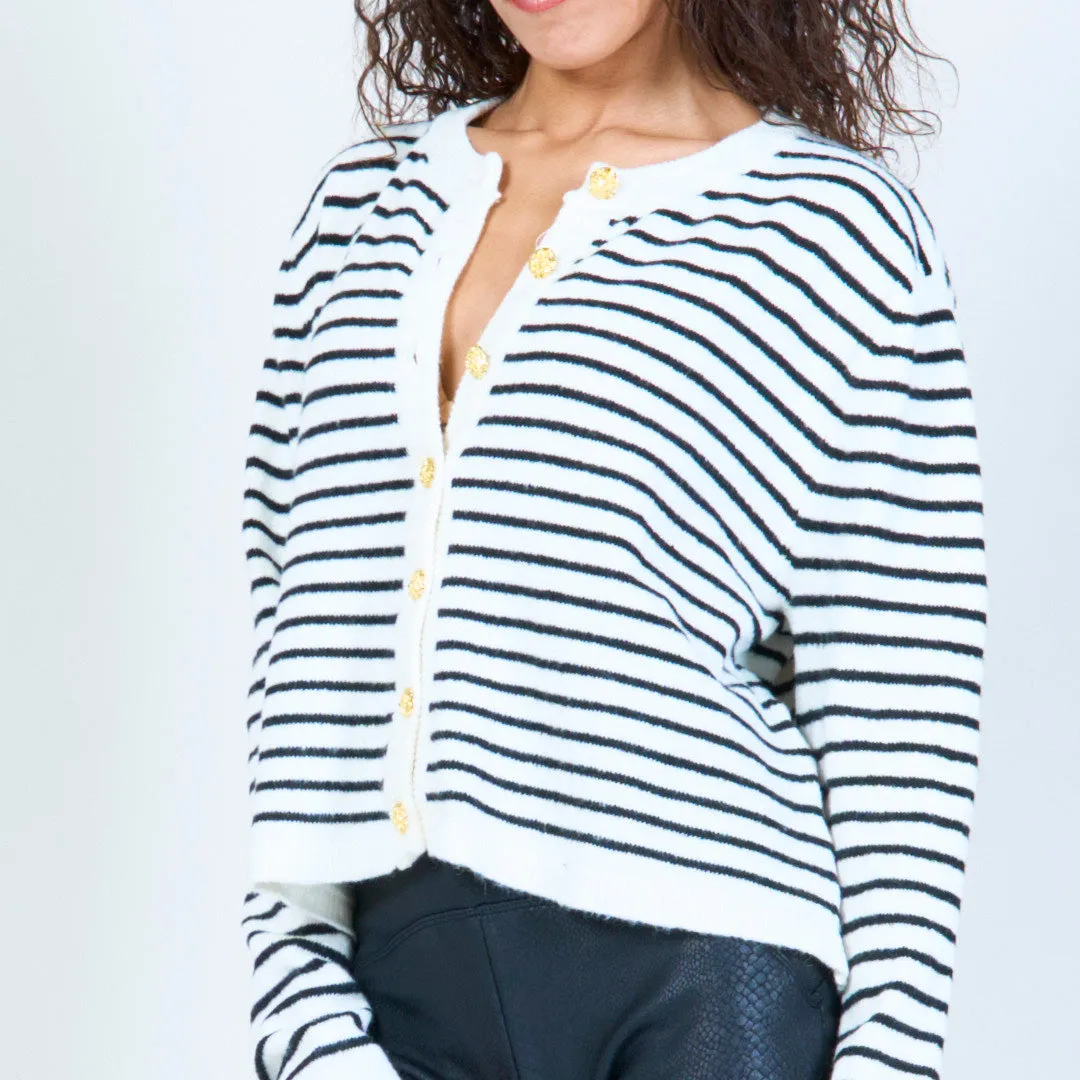 Striped knit cardigan with gold buttons wholesale