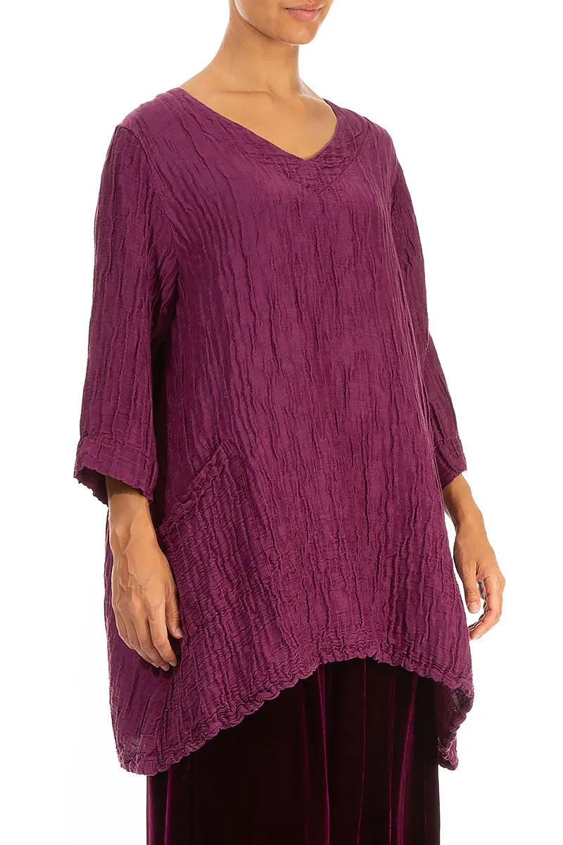 Twin Pockets Crinkled Magenta Silk Linen Tunic