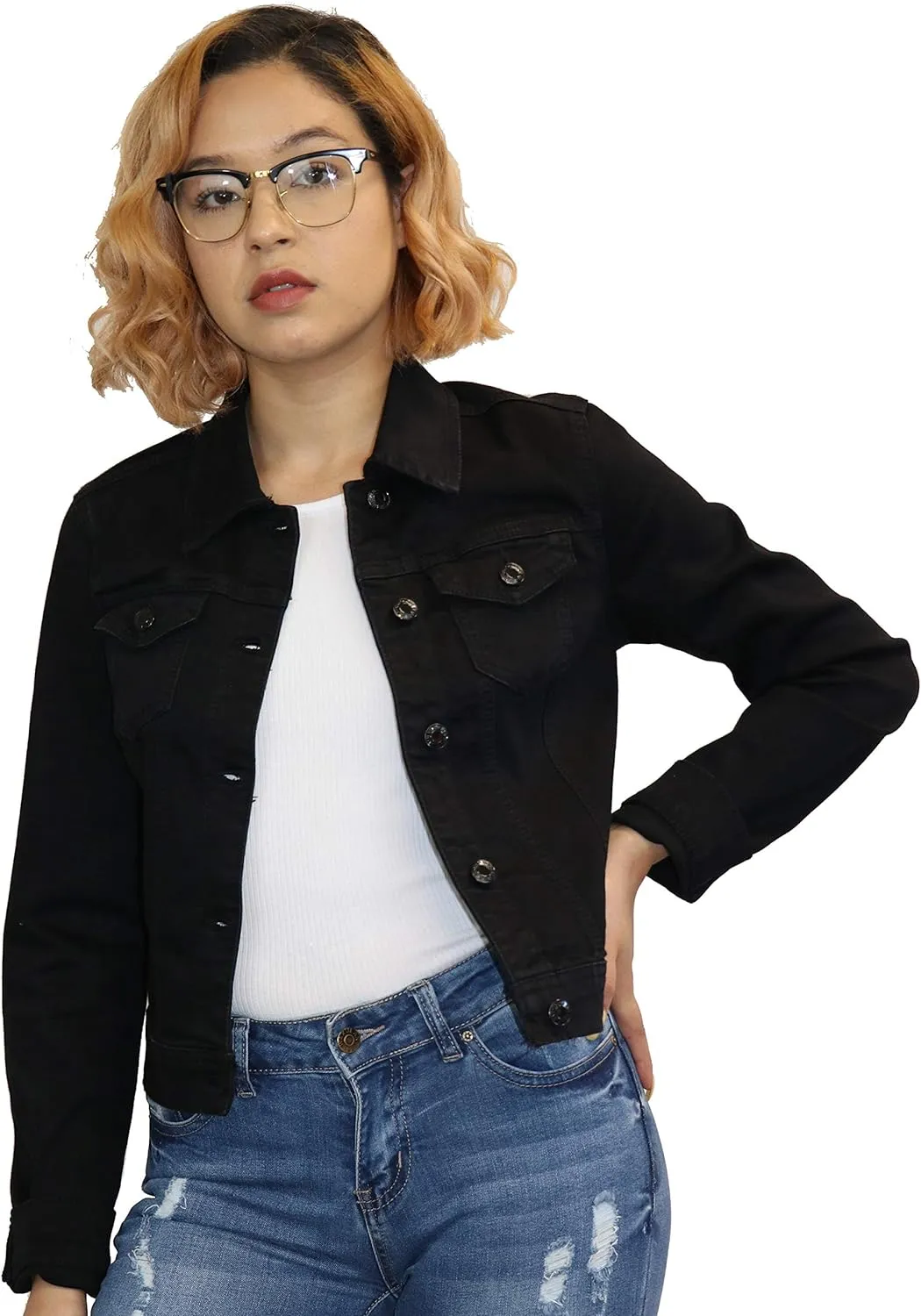 Wax Jeans Women's Basic Button Down Denim Jean Jacket