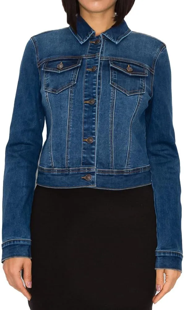 Wax Jeans Women's Basic Button Down Denim Jean Jacket