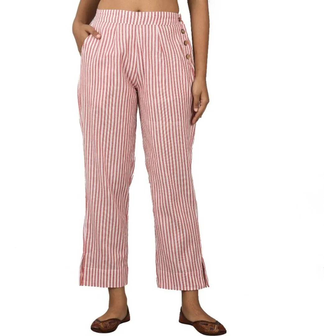 WOMENS COTTON STRIPE PRINTED TROUSER