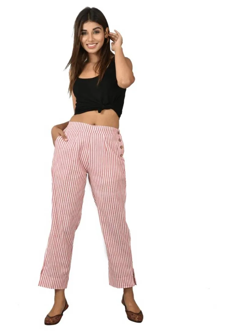 WOMENS COTTON STRIPE PRINTED TROUSER