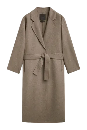 Wool Blend Robe Coat With Hidden Belt