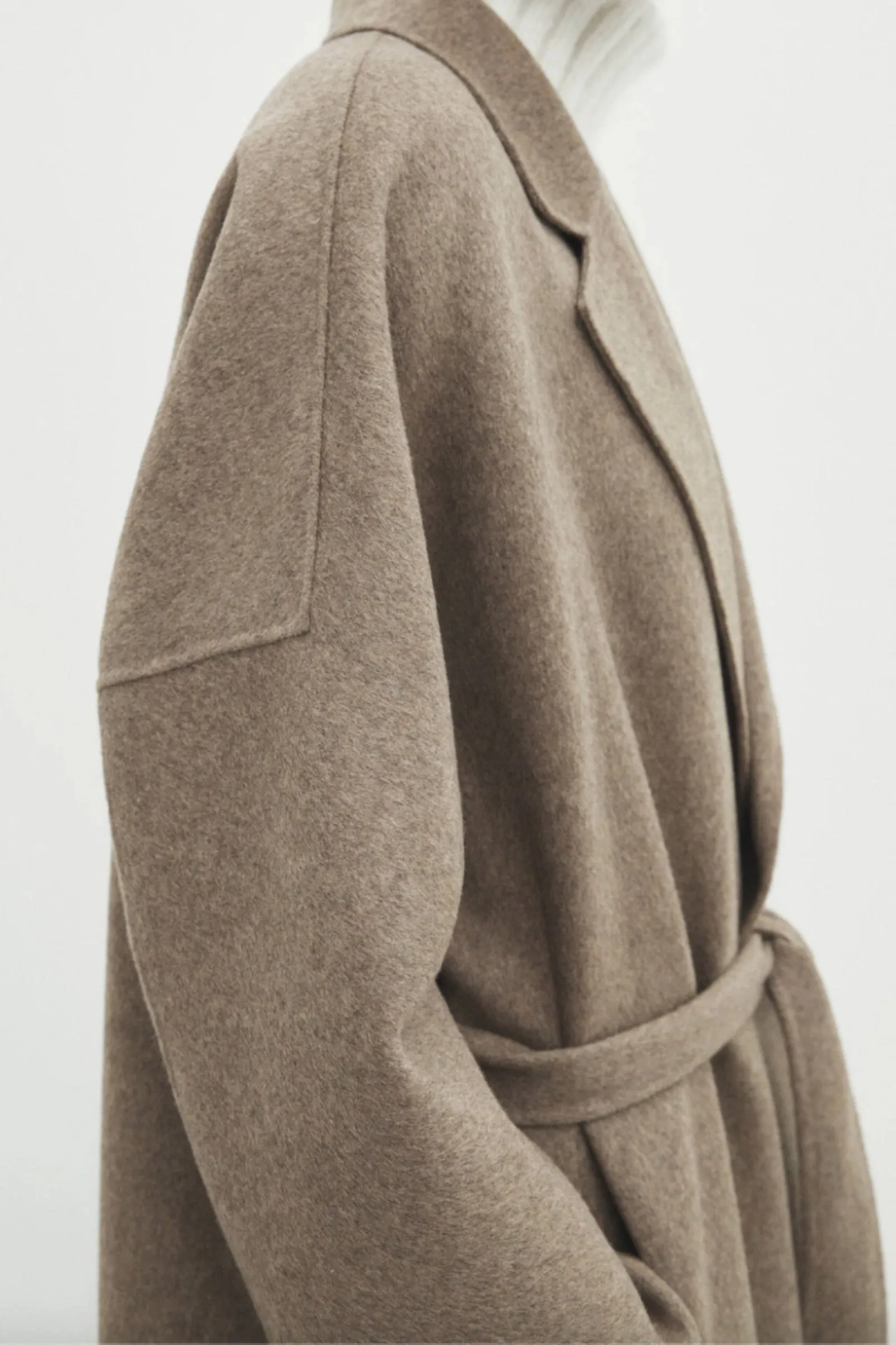 Wool Blend Robe Coat With Hidden Belt